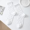 Female Summer Thin Style Pure Cotton Lace Mesh Breathable All Match Solid Color Vertical Bar Boneless Tube Socks