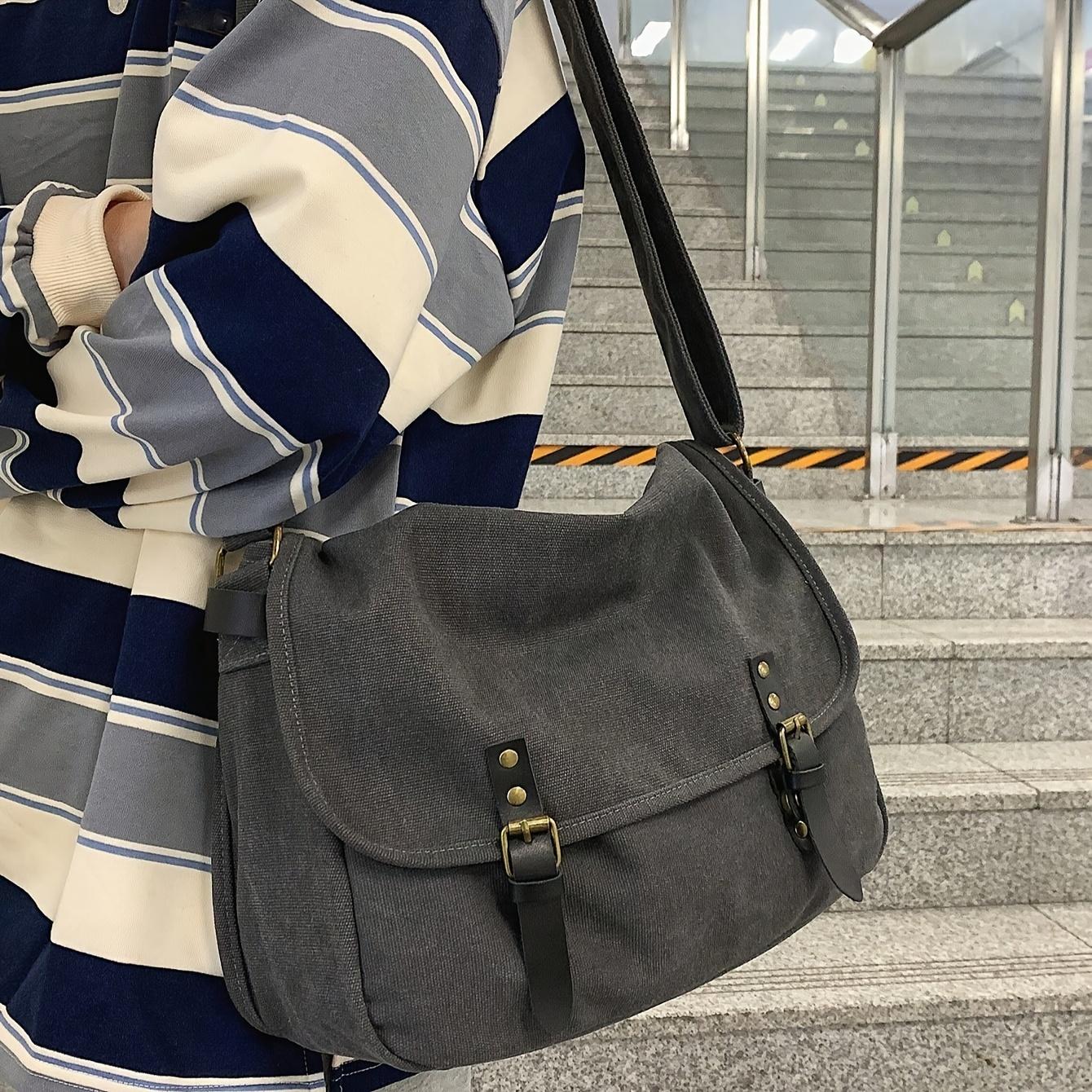 Large Capacity Casual Versatile Student Vintage Messenger Bag Commuter Shoulder Crossbody Bag