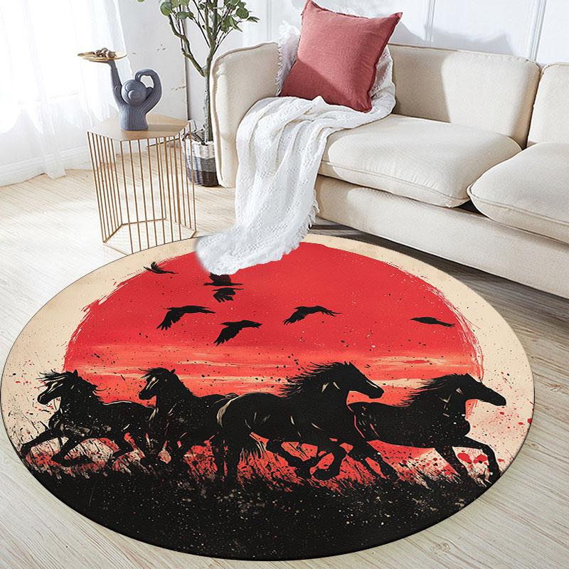 Horse Pattern Round rug,Carpet Rug for Living Room Bedroom Playroom ,Non-slip Floor Mat,Holiday Gifts and Birthday Gifts.