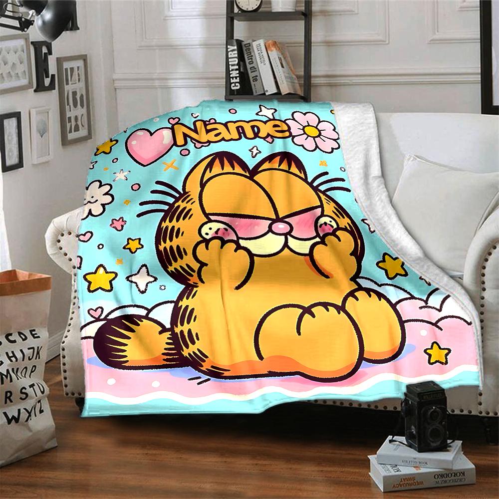 Custom Name Garfield'S Starry Adventure Party Blanket For Couch Bed Plush Cozy Fuzzy Blanket Super Soft Warm Blankets For Fall And Winter 091674