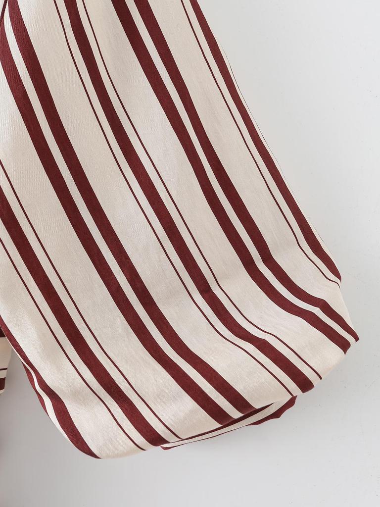 European & American Style Women's V-Neck Striped Midi Dress with Belt, Spring 2026 New Arrivals.