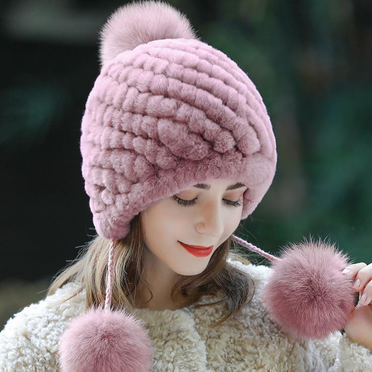 Hat Women's Autumn and Winter New Fashionable Warm Rex Rabbit Fur Hat