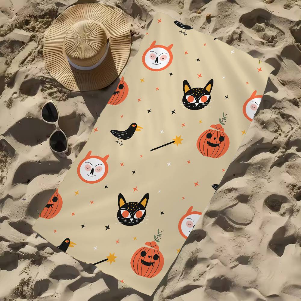 Halloween Cartoon Geister Kürbisse Fledermäuse Strandtuch Badetücher Mikrofaser Schnelltrocknend Sandfrei Strand Yoga Spa Fitnessstudio Pool