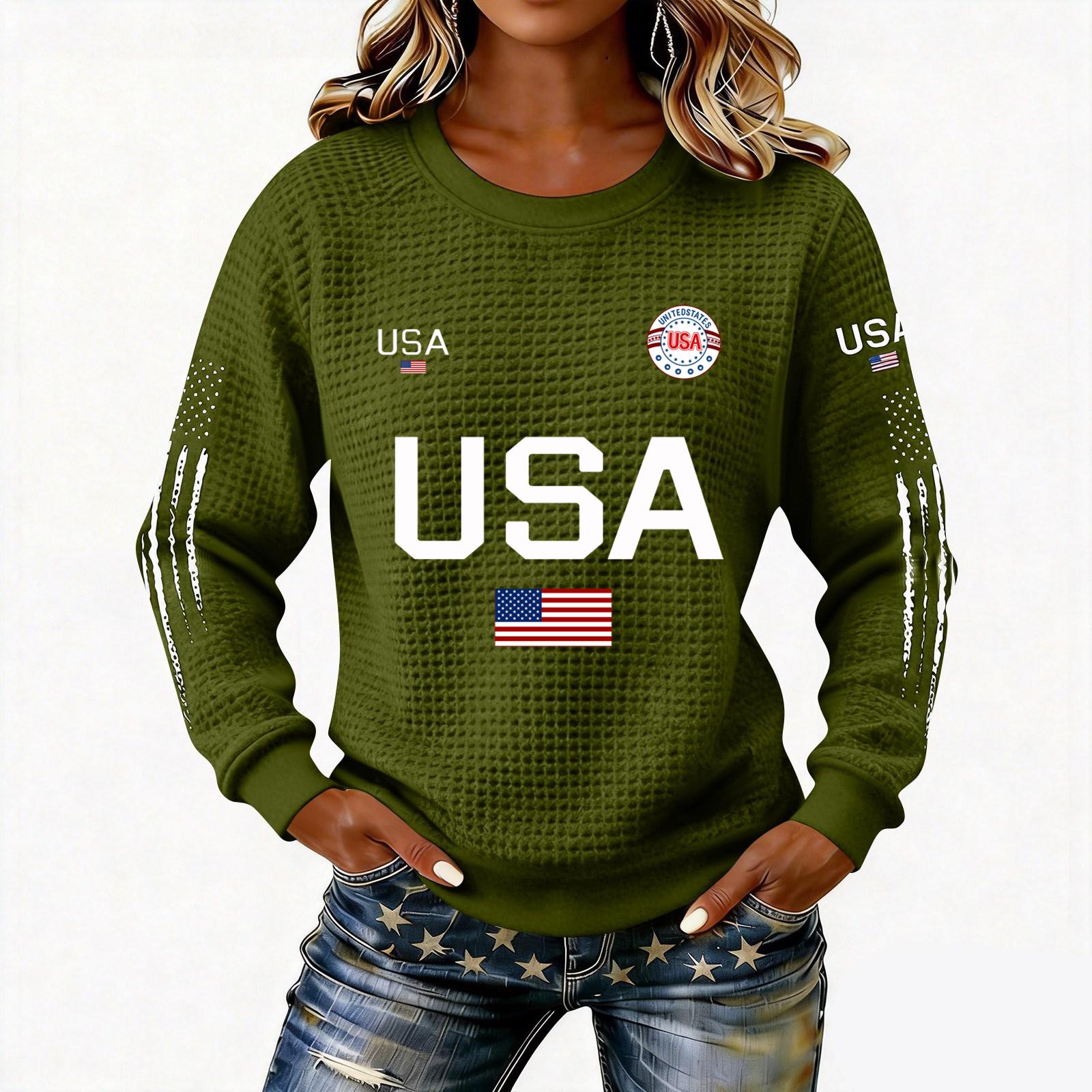 

Women s Fashionable Lightweight Long-Sleeved Pullover Sweatshirt With Printed Round Neck L армия зеленый