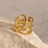 Stainless Steel Metal Irregular Line Open Rings For Women Minimalist Gold Color Geometric Curved Adjustable Ring Jewelry Gift