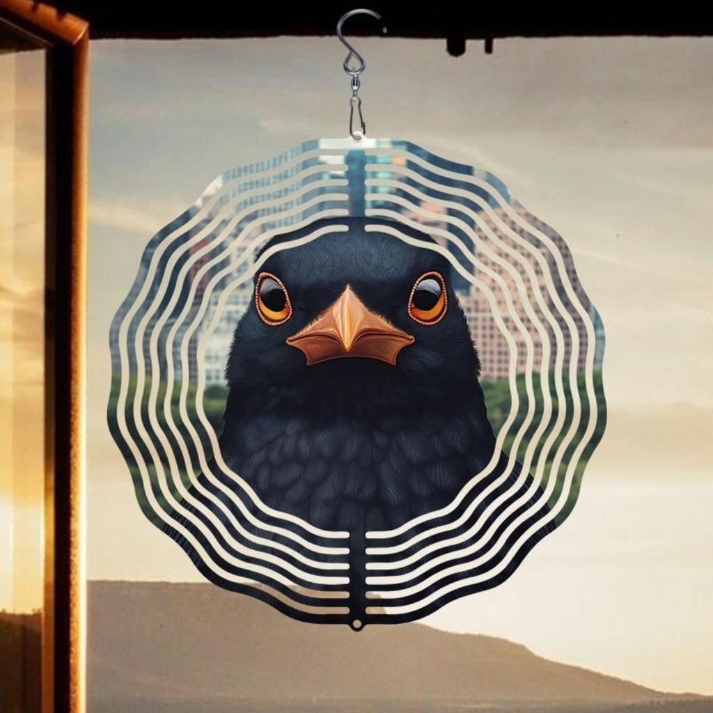 Metal Wind Spinner with Town Crow Design 3D Hanging Decor for Indoor Outdoor Garden Yard Patio No Power Needed Easy to Install