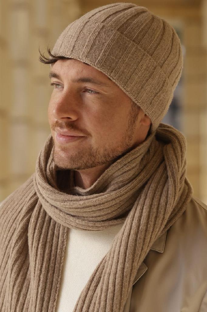 Trevor Ribbed Unlined Wool Cap, Dark Beige