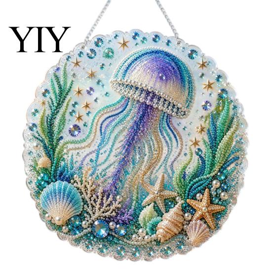 Stress Relief Creative Activity Coastal Faux Pearl Painting Kit, Ocean Theme Art DIY Sparkling Gemstone Crafting Sea Animal Ornament Craft Kit