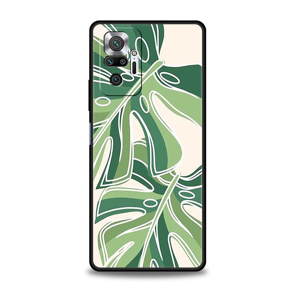 Leaves Monstera Green Phone Case For Xiaomi Redmi Note 14 13 5G 10 11 12 Pro Plus 4G 14C 13C 12C 10C Black Cover