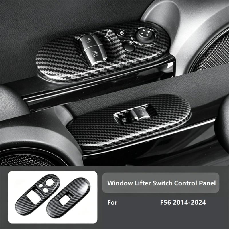 Carbon Fiber Pattern Window Control Panel Trim for F56 3-Door 2014-2024, ABS Accent Cover Pair with Adhesive Backing for Front Door Area