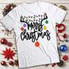 Unisexs and Womens Merry Christmas Reindeer Lights T Shirt MC Vintage Washed Stylish Breathable Stretched Slightly Fashion Homme