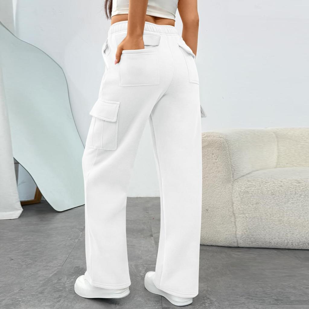 Women's Casual And Fashionable High-Waisted Wide-Leg Utility Trousers With Pockets