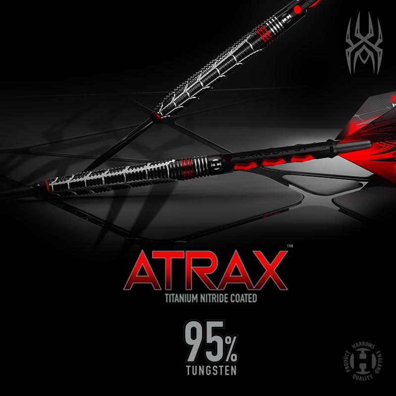 Harrows Atlax 2BA Steel Tip Darts Barrel 18gR Overall Length 51.0mm Max Diameter 6.3mm Torpedo Shape Ring Cut and Vertical Cut