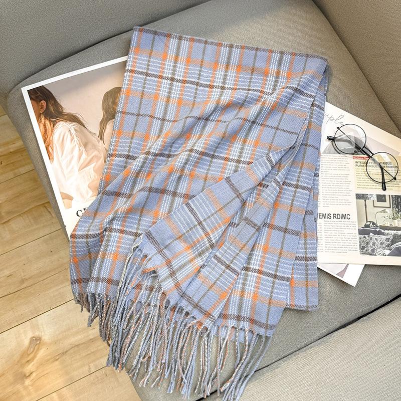 

Осенне-зимний новый шарф женский утолщенный искусственный кашемир универсальный студенческий шаль длинный клетчатый шарф 200cm синий