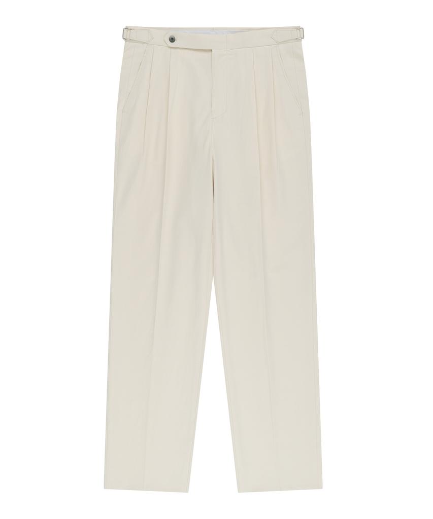 BELLIEF Essential Linen Cotton Twill Adjust 2-Pleated Relaxed Chino (Ecru)