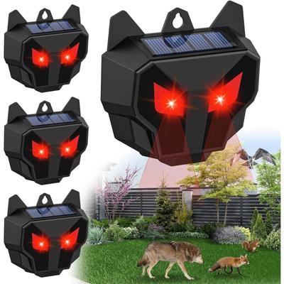 4 PCS Solar Ultrasonic Animal Repeller Outdoor, Raccoon Deterrent , Waterproof Wild Nocturnal Animals Deer Squirrel Repellent for Predator
