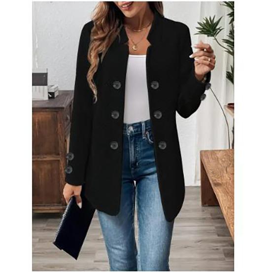 Spring Autumn Winter Fashion Plain Textured Double Breasted Cardigan Decorative Inner Pocket Long Sleeves