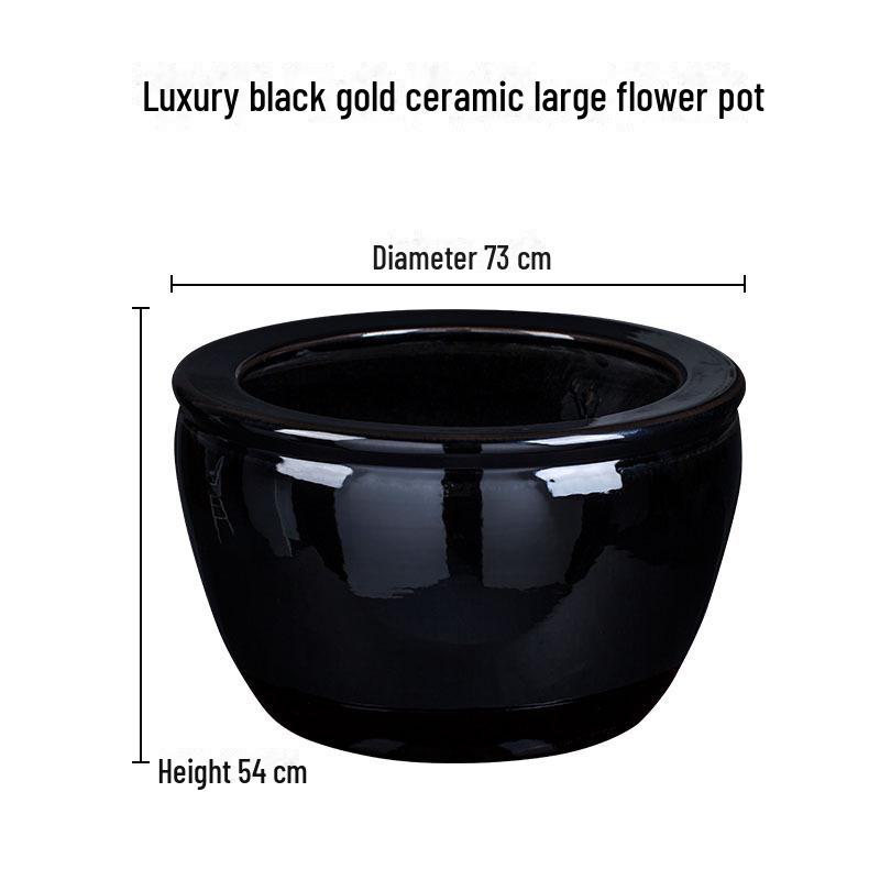 Large Black Gold Glazed Ceramic Pot for Flowers, Fortune Trees, or Lotus