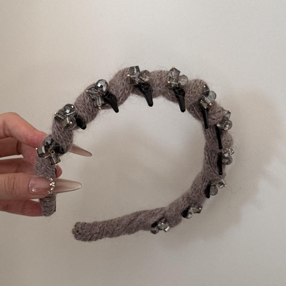 

Hair Accessories Plush Wave Headband Rhinestone Autumn Winter Hairband Girls хакі