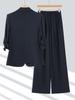 Women's Elegant Wrinkled Seven-Sleeve Blazer Suit with Wide-Leg Pants - Thin Style 2026 Spring/Summer Collection