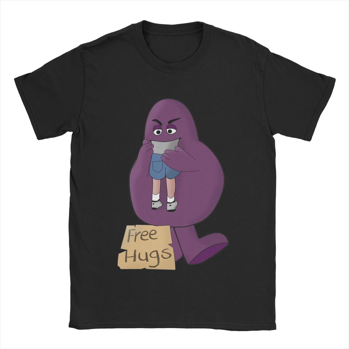 

Hungry For Free Hugs From Grimace Men s T Shirts Novelty Tee Shirt Short Sleeve Crewneck T-Shirts Pure Cotton Gift Idea Clothes S