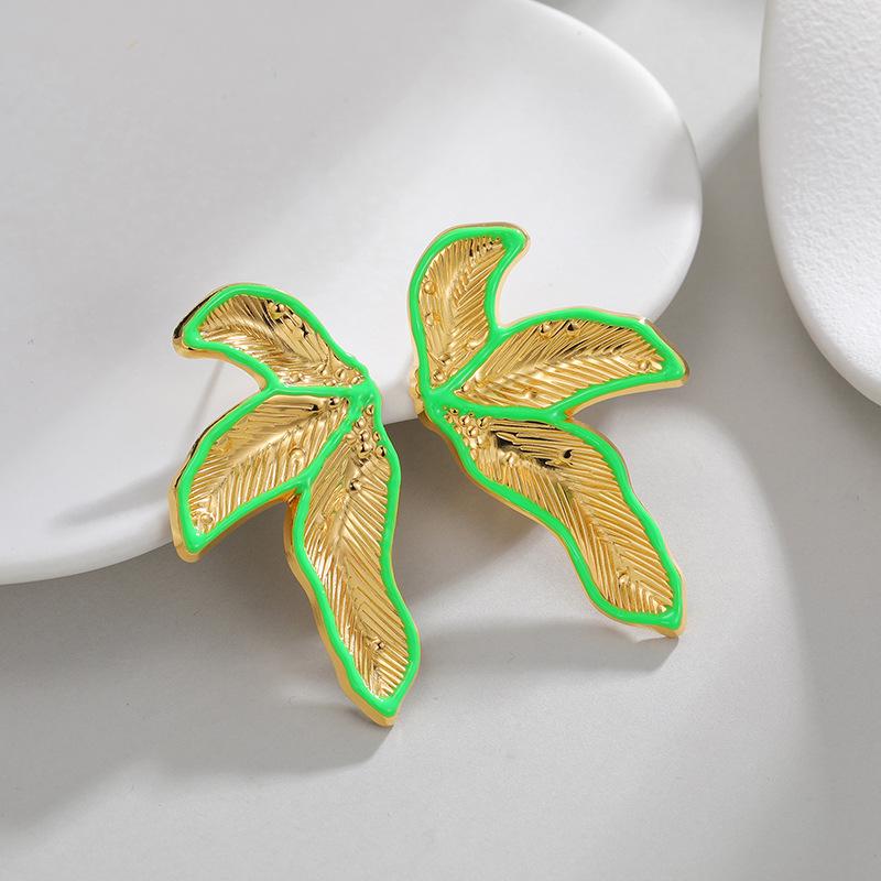 18K Gold Leaf Design Earrings for Women - Stylish Stainless Steel Fashion Accessories