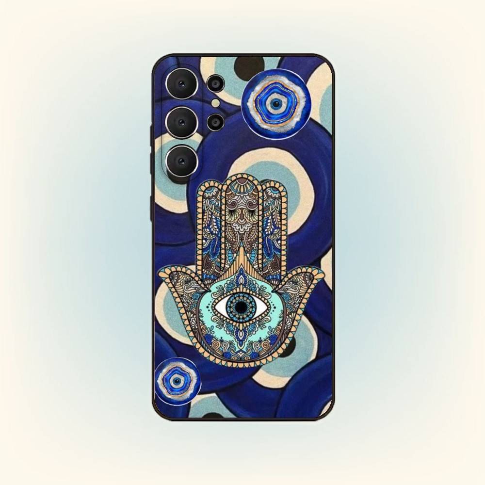 Lucky Eye Blue Evil Eyes Phone Case For Samsung S26,S25,S24,S21,S22,S23,S30,Ultra,S20,FE,Lite,10,9,Black Cover