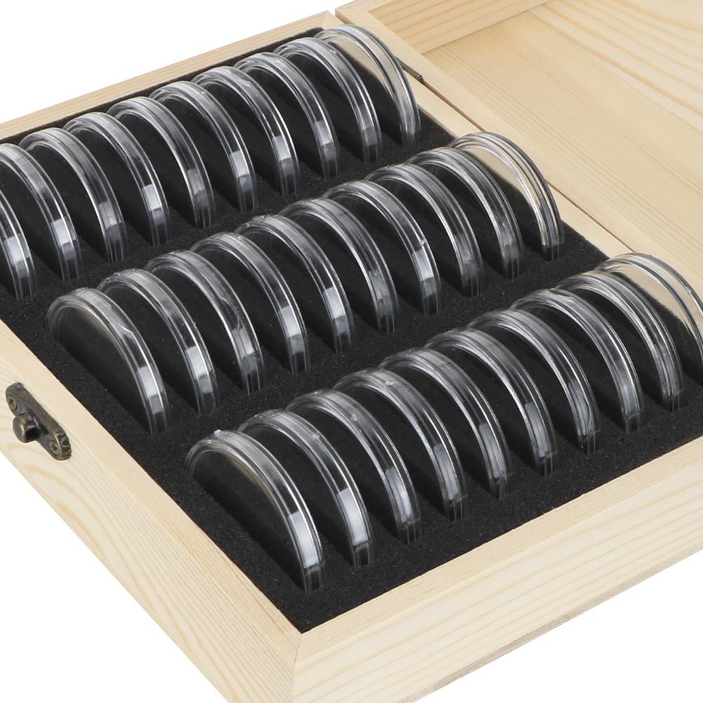 HILIFE Coin Storage Box With Adjustment Pad 20/30/50/100PCS Adjustable Wooden Commemorative Coin Collection Case Holder CapsulesGood product