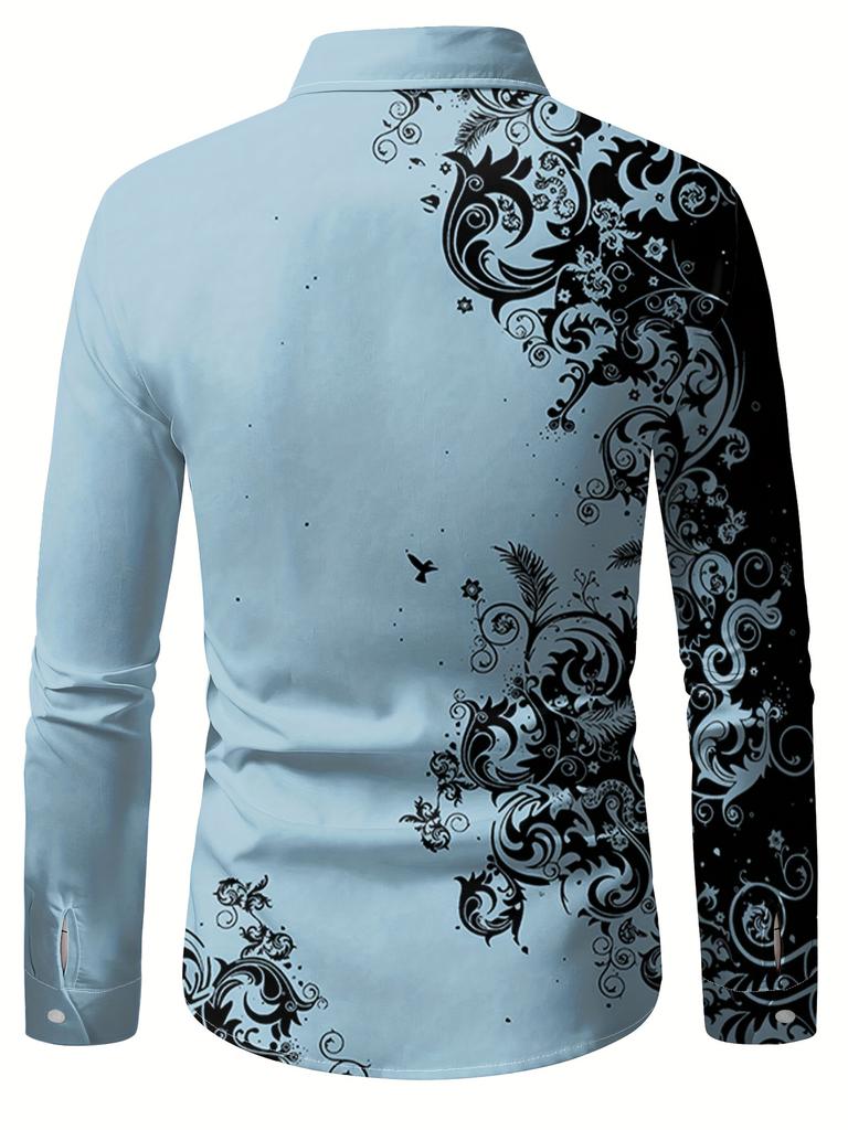 Camicie da uomo alla moda con stampa, per primavera e autunno, casual, traspiranti, con colletto, bottoni, manica lunga