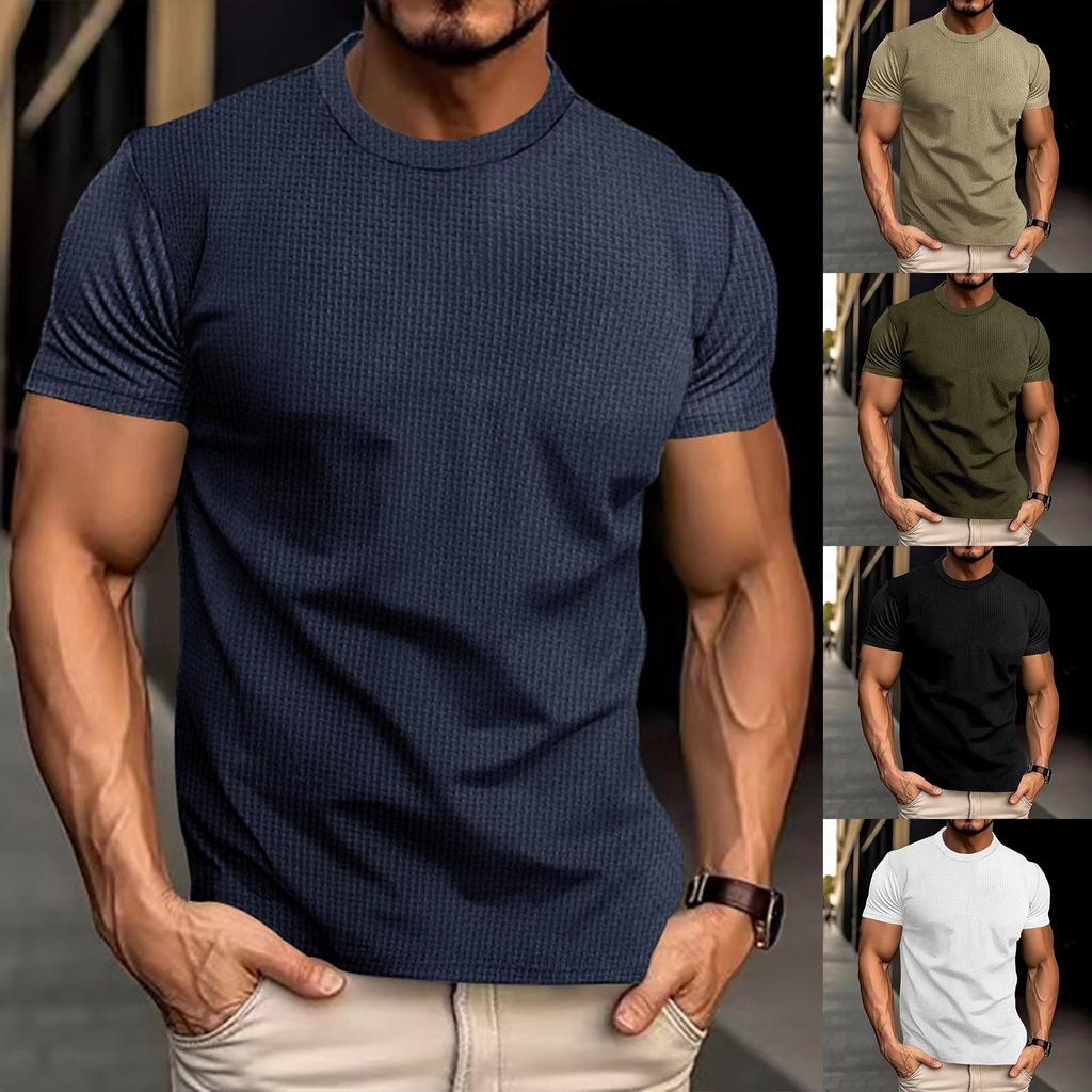 Men's Summer Short Sleeve T-Shirt Men's Solid Color Casual Round Neck Slim T-Shirt