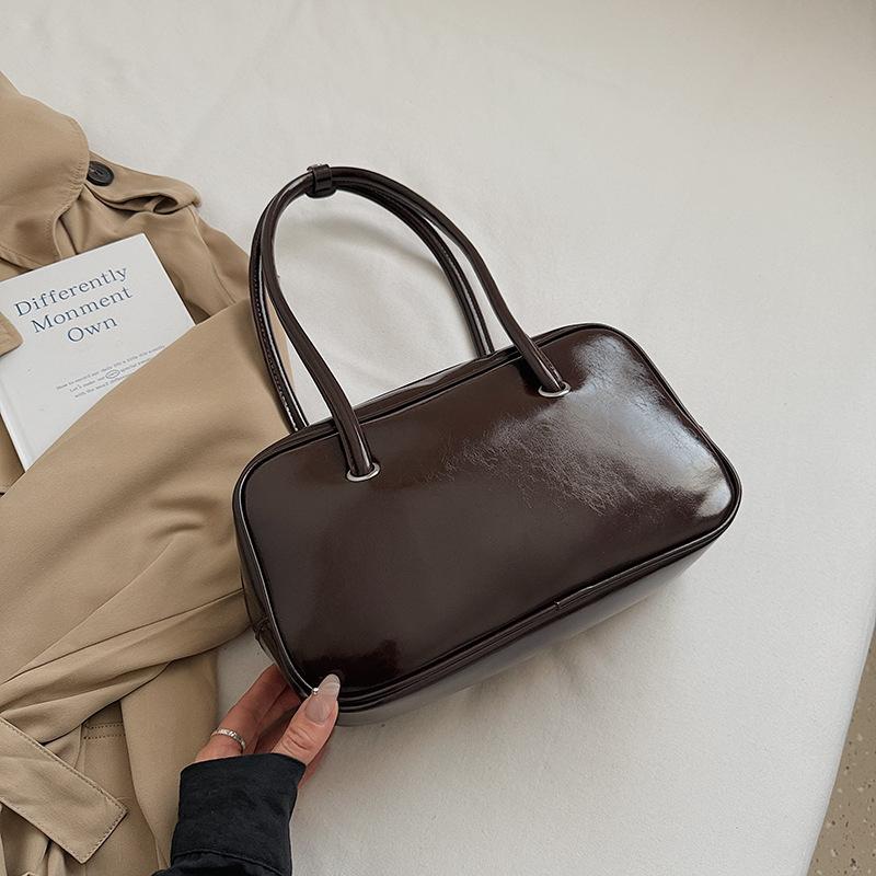 Korean Stylish Square Bag Solid Color Versatile Bowling Bag Hot-selling Retro Shoulder Bag New Style High-quality Pu Leather Bag