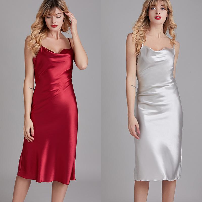 

Silky Lady Nightdress Satin Spaghetti Strap Nightgown Intimate Lingerie Summer New Sleepwear White Nightwear Home Dressing Gown XL золотий