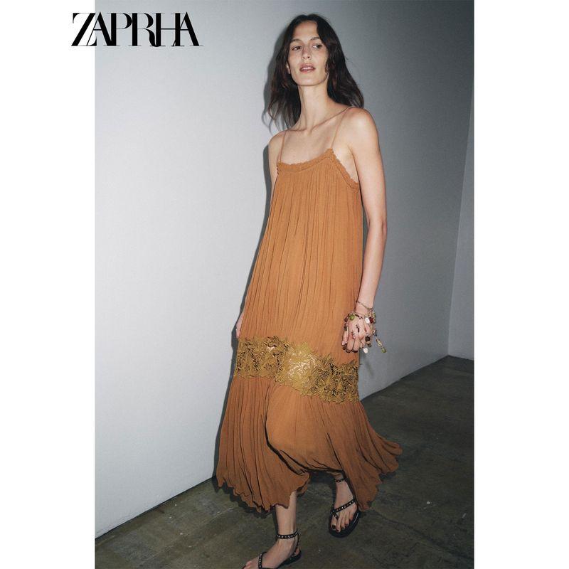 Zaprha 2025 Summer New French style Retro Advanced Wrinkle Embroidery Patchwork Sling Dress 5107269