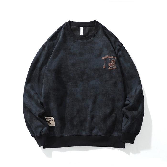 Mick Jones Men s Retro Washed Loose Fit Hoodie - Spring/Autumn, Plus Size, Printed Long Sleeves XL чёрный