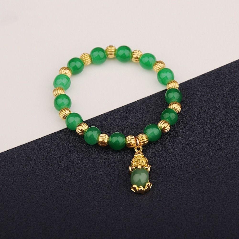 Pulseira Delicada de Pedra Mármore Sintético Estilo Chinês Pulseiras de Contas Pulseira com Pingente Pixiu Presentes