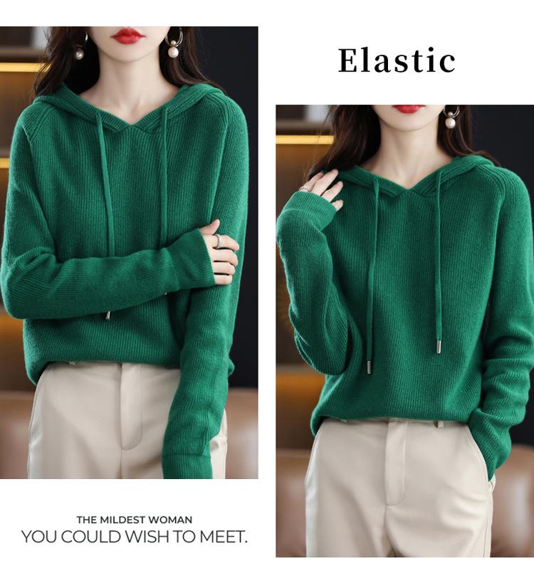 Women's Lace-up Knit Hoodie: Spring/Autumn Long Sleeve Loose Pullover Sweatshirt