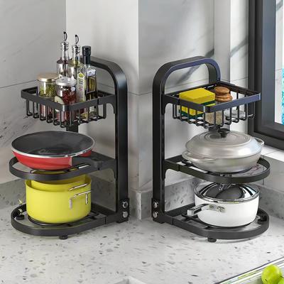 Multi-layer Spice Bottle Rack Pots and Pans Organizer Rack Pot Cover Storage Pots Lids Storage Holder Kitchen Storage Rack