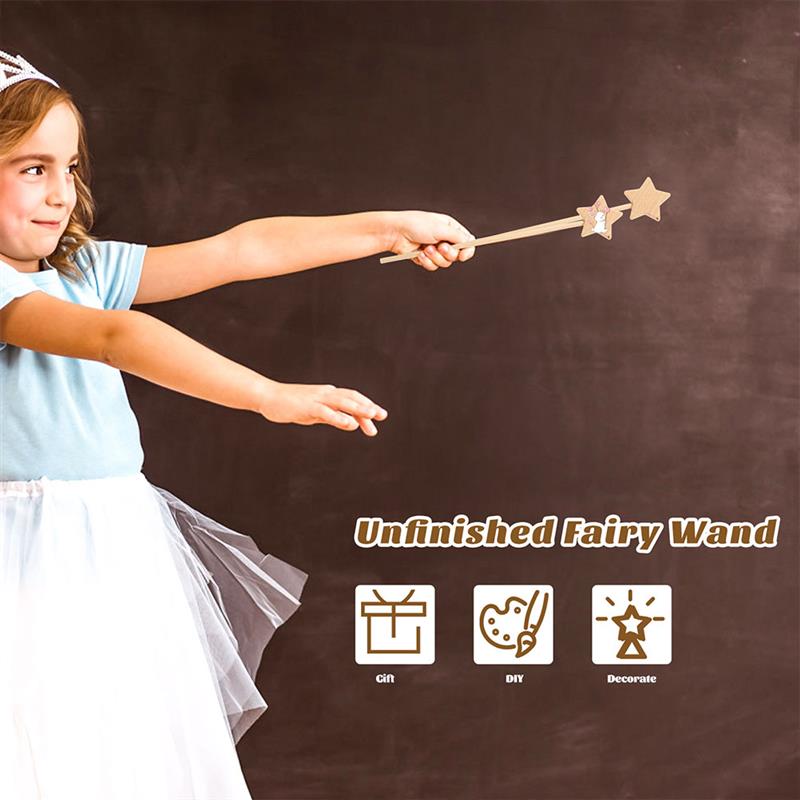 6pcs Unfinished Fairy Wands Wooden Star Wand Fairy Sticks Party Favors Crafts Fairy Stick Girl Art Role Play Party Supplies