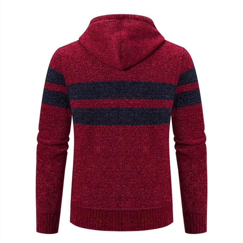 Men's Fall Winter New Fleece Lined Thick Hooded Knit Cardigan, Casual Sweater Outerwear
