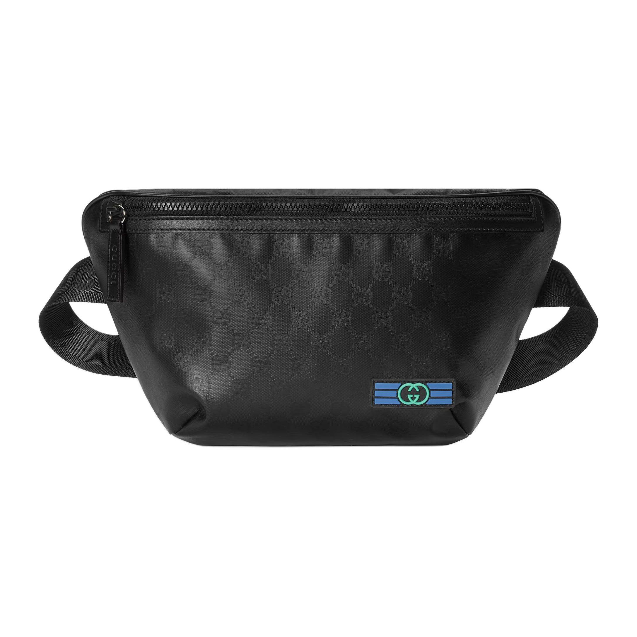 

Gucci GG Monogram Leather Belt Bag, Black with Interlocking G Web Patch, Men s Waist Bag Sling Pack for Daily Travel 779822-FAC5N-1080 Basic Set (Bag+Dust Bag)