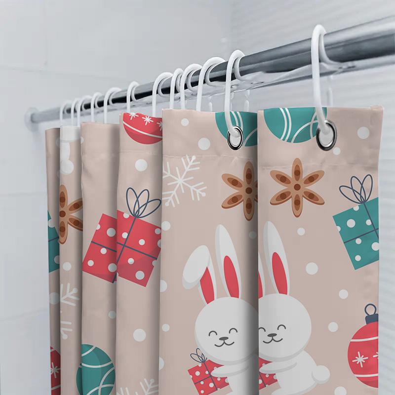Xmas Gift Box Cartoon Bunny Shower Curtain Decoration For Bathroom Bath Mat Set Christmas Ornament Wall Sticker Home Decor In Ho