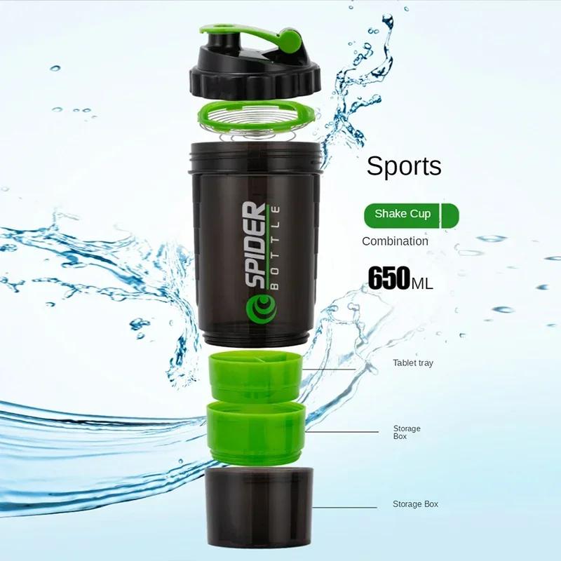 3 Schichten Shaker Proteinflasche Pulver Shaker Becher Große Kapazität Wasserflasche Plastik Mischbecher Bodybuilding Trainingsflasche