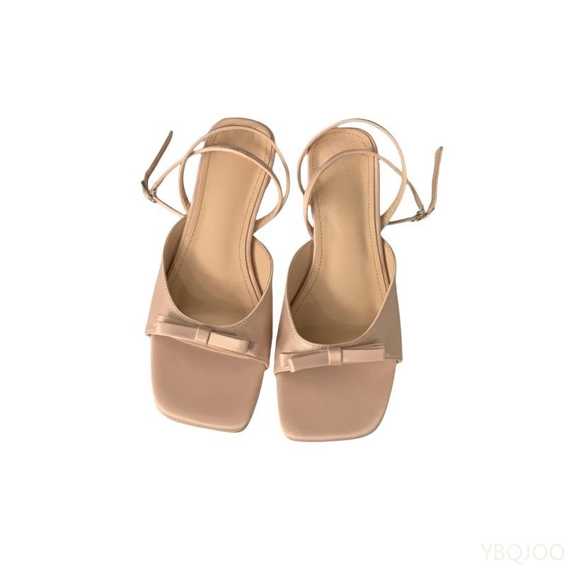 Fashion French style thick heel slim strap sandals 2025 summer butterfly dew toe fashionable simple versatile comfortable women's shoes