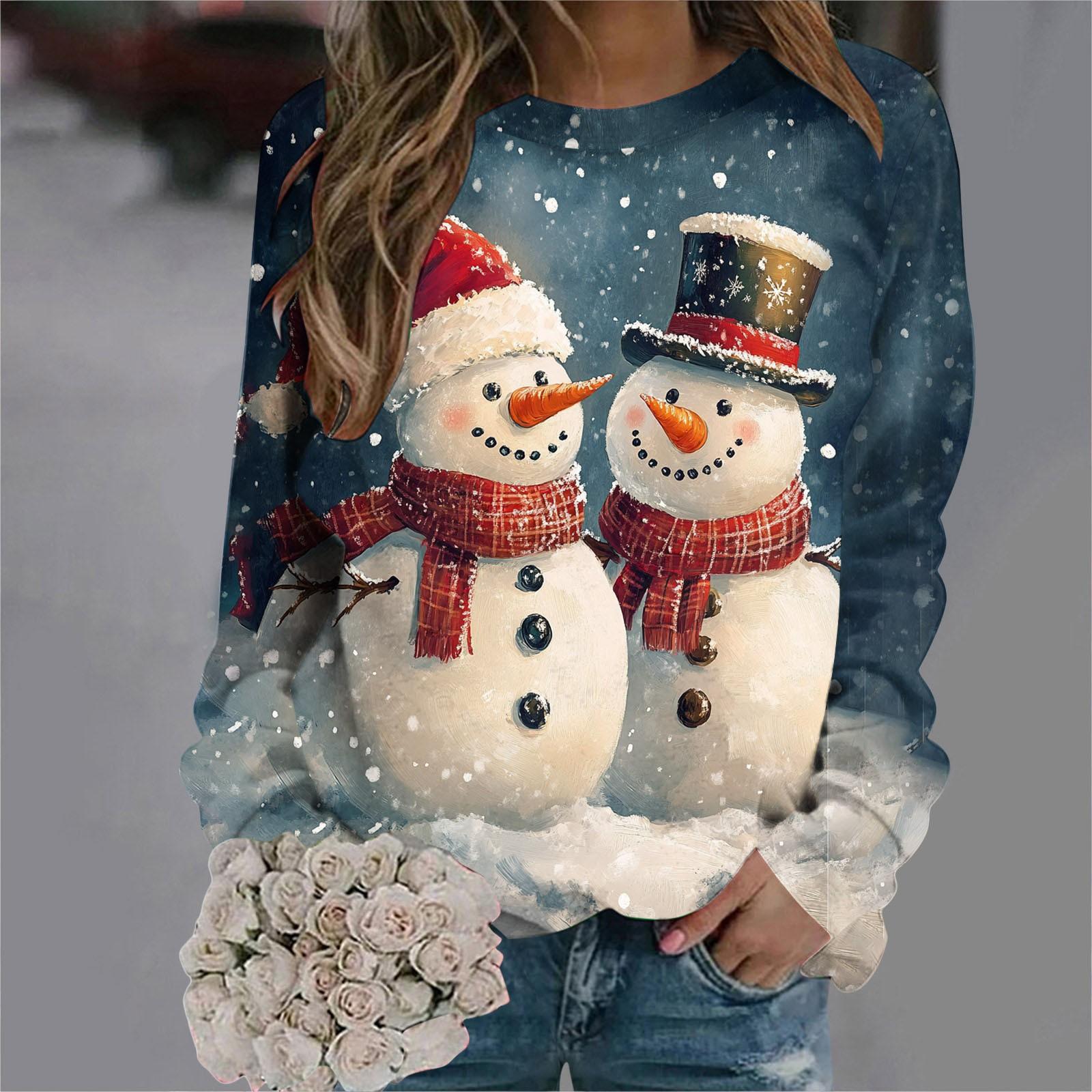 

Женские повседневные толстовки с принтом рождественских снеговиков, свободный крой, свитшоты с длинным рукавом, уличные повседневные свитера, топы XL