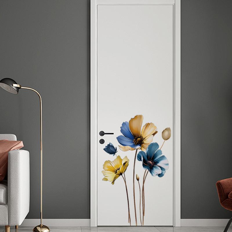 Golden Blue 3d Flower Wall Sticker Living Room Bedroom Background Sofa TV Wall Decoration Self-adhesive Vinyl Decals