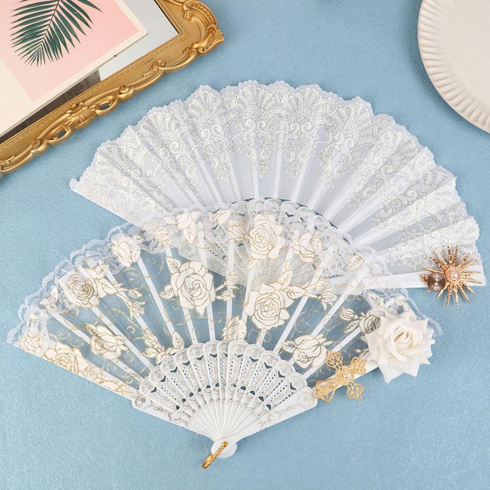 European Style Gothic Court Style Lace Rose Folding Fan Dance Hand Fan Folding Fan Lolita Lace Fan