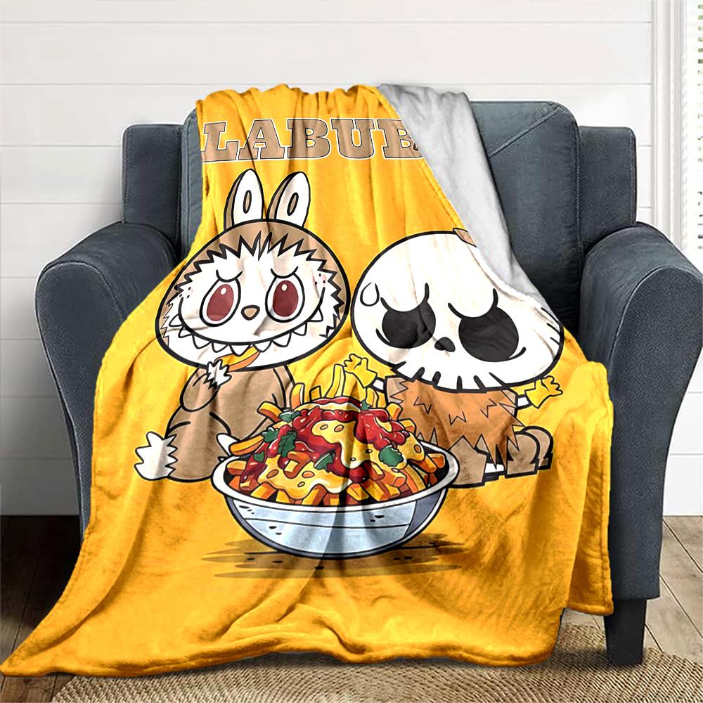 1Pc Cute Labubu Blanket Soft Comfortable Polyester Blanket All Season Use Suitable Bedroom Office Outdoor Perfect Christmas Gift Choice Print Home Bla