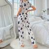 Women's Sleepwear, Short Sleeved Pants, Comfortable Heart Printed Casual Home Suit Set, Sleepwear Suitable For Women To Wear Outside