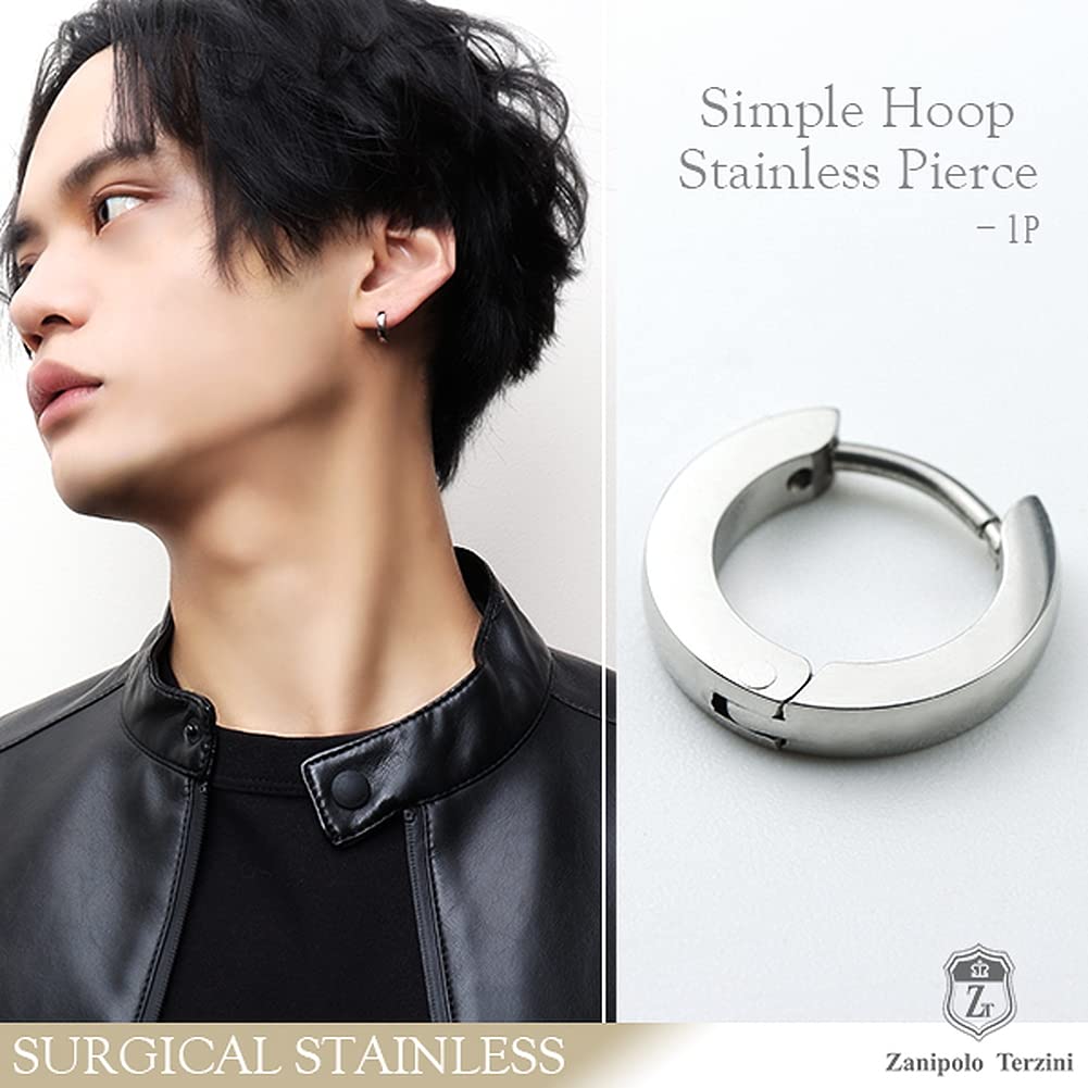 [Zanipolo Terzini] Hoop Earring, Surgical Stainless Steel, Single Earring (1P), Simple, Men's Ring Earring, Hypoallergenic