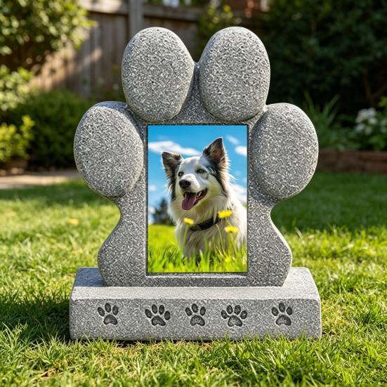 Imitation Stone Pet Tombstone with Paw Print Photo Frame Weather-Resistant Resin Memorial Stone for Dogs And Cats Engraved Base for Custom Pet